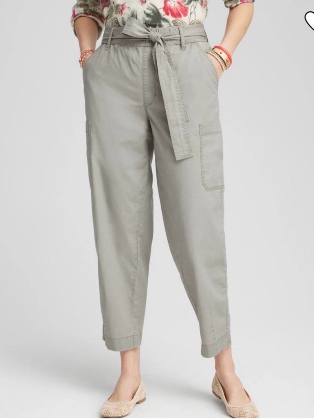 Chico's Poplin Pull On Tapered Cropped Pants Misty Sage Green Size 4 20 XXL